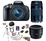 Canon EOS Rebel T5i 18 MP CMOS Digital SLR Camera w/EF-S 18-55mm f/3.5-5.6 IS STM Lens + EF 75-300mm f/4-5.6 III Telephoto Zoom Lens + Canon EF 50mm f/1