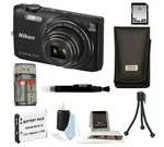 Nikon COOLPIX S6800 16 MP Wi-Fi CMOS Digital Camera (Black) + 16GB SD HC Memory Card + Focus Universal Memory Card Reader + Nikon S Series Leather Case + Access