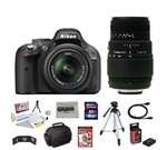 Nikon D5200 24.1 MP CMOS Digital SLR Camera with 18-55mm f/3.5-5.6 AF-S DX VR NIKKOR Zoom Lens + Sigma 70-300mm f/4-5