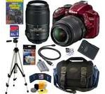 NIKON D3200 24.2 MP CMOS Digital SLR Camera (Red) with 18-55mm f/3.5-5.6G AF-S DX VR and 55-300mm f/4.5-5